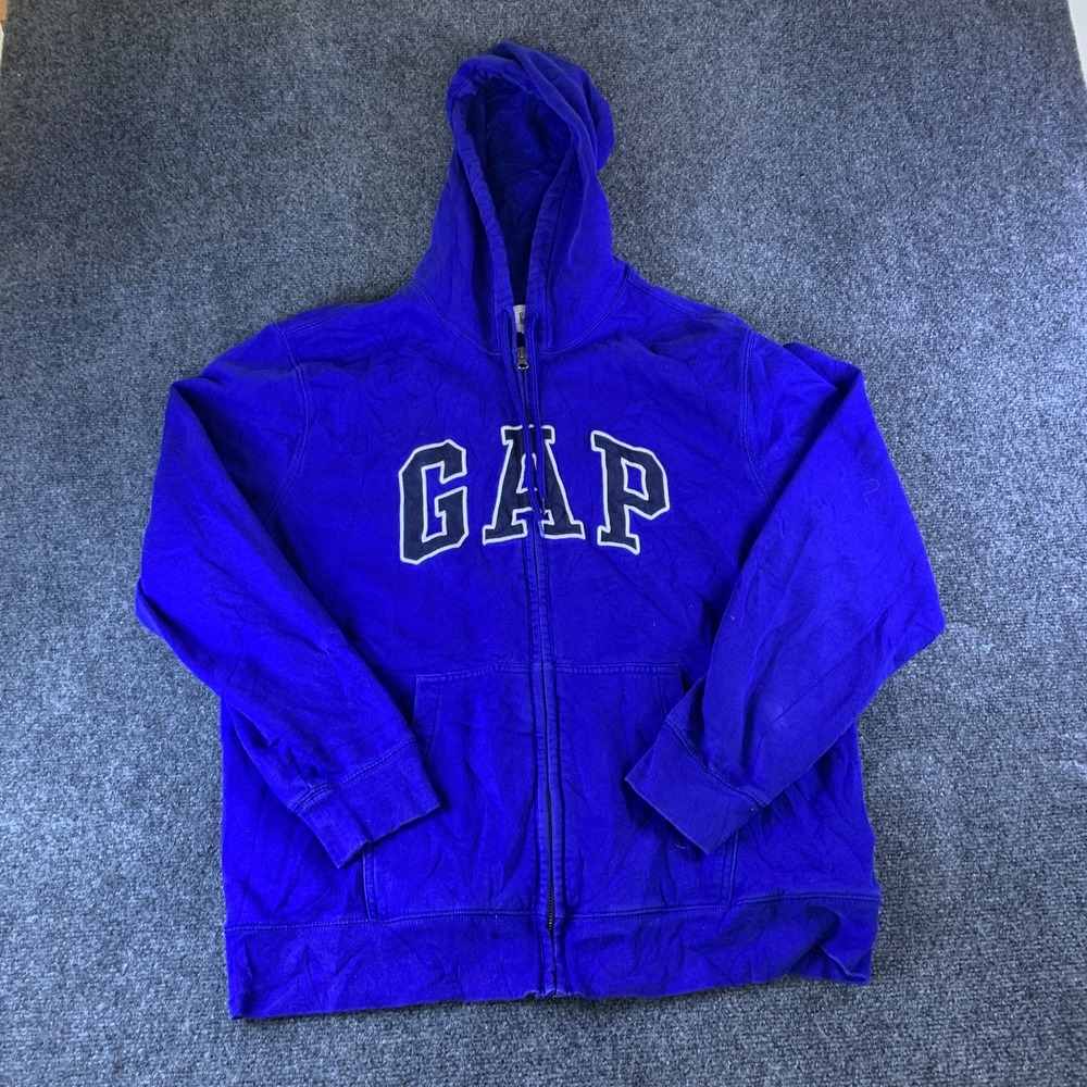 Gap Hoodie Mens XL Royal Blue Logo Fleece Lined Cotton Long Sleeve Full Zip
